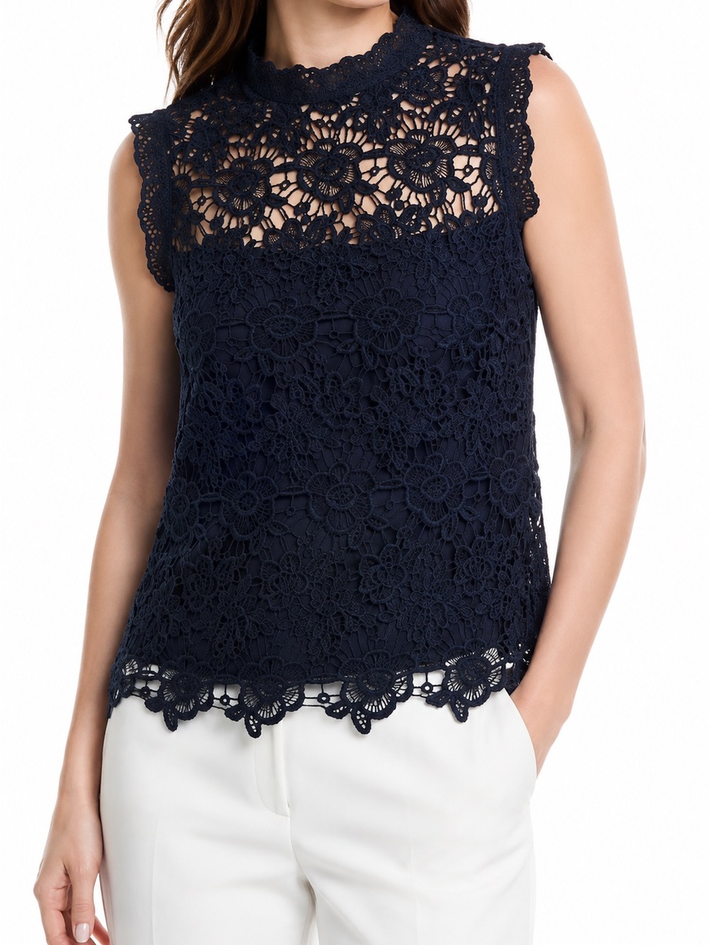Nanette Lepore Women’s Navy Crochet Lace Overlay Top (371) - Picture 2 of 10